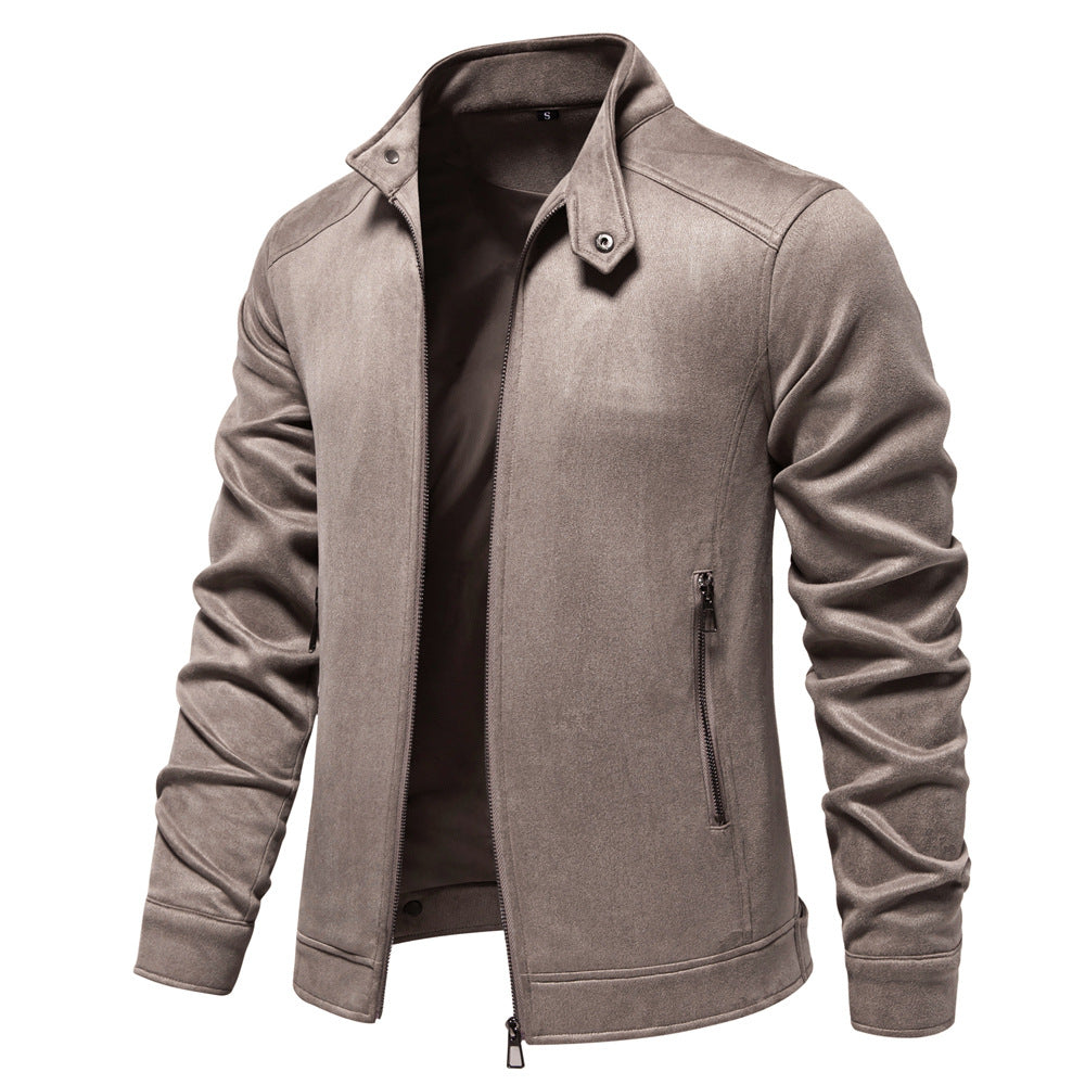 Herren Lederjacke Modern Stehkragen Mit Taschen Schwarz