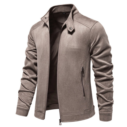 Herren Lederjacke Modern Stehkragen Mit Taschen Schwarz
