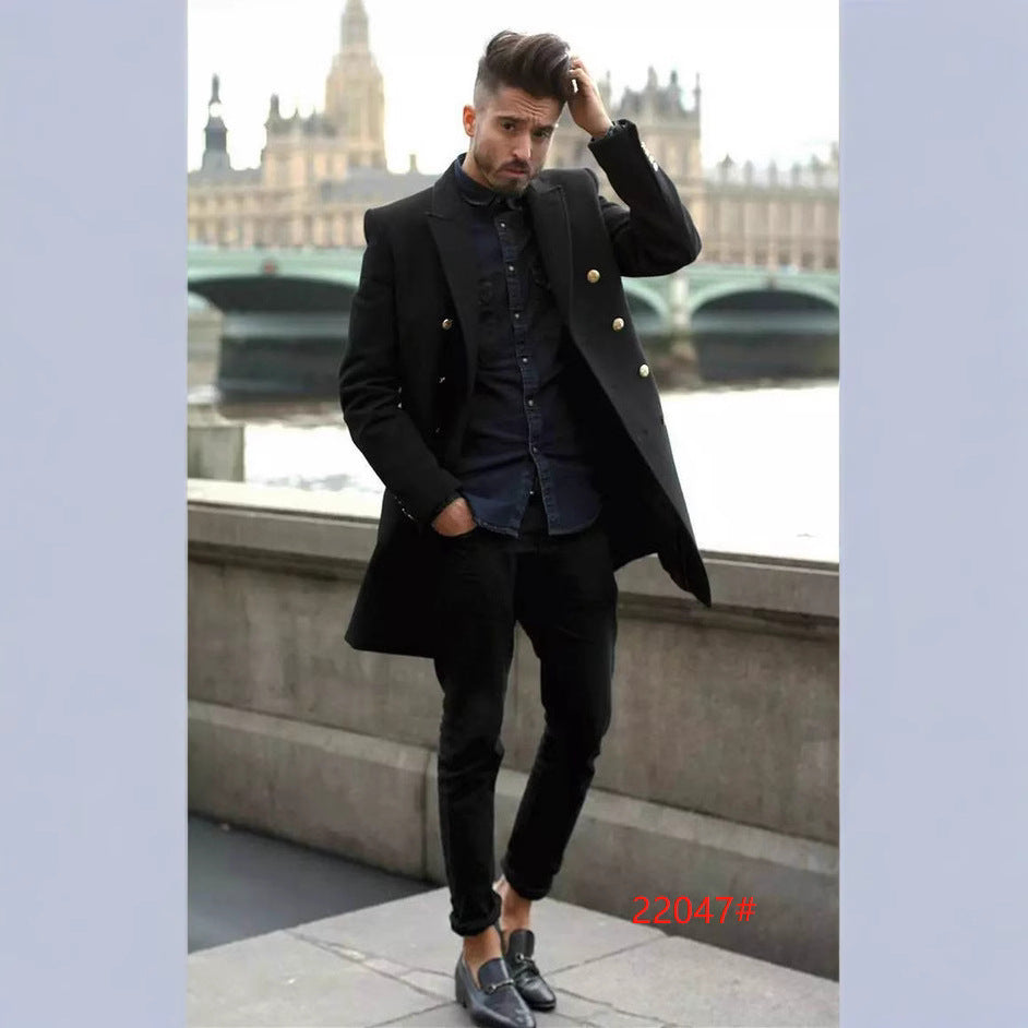 Herren Doppelreihen Mantel Elegant Schwarz Modern