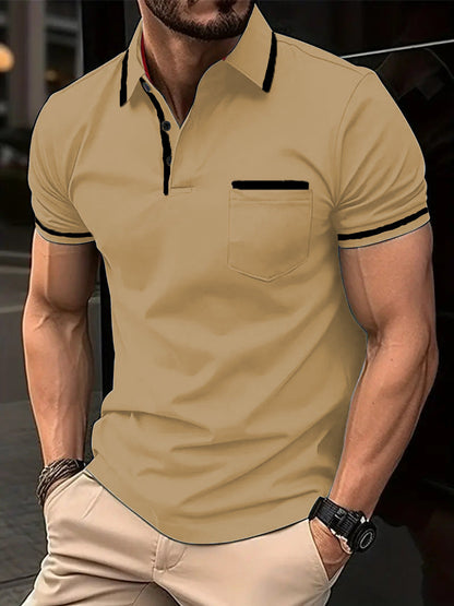 Herren Poloshirt Modern Kontrastdetails Brusttasche