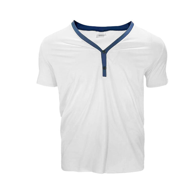 Herren Kurzarmshirt Modern V-Ausschnitt Knopfleiste