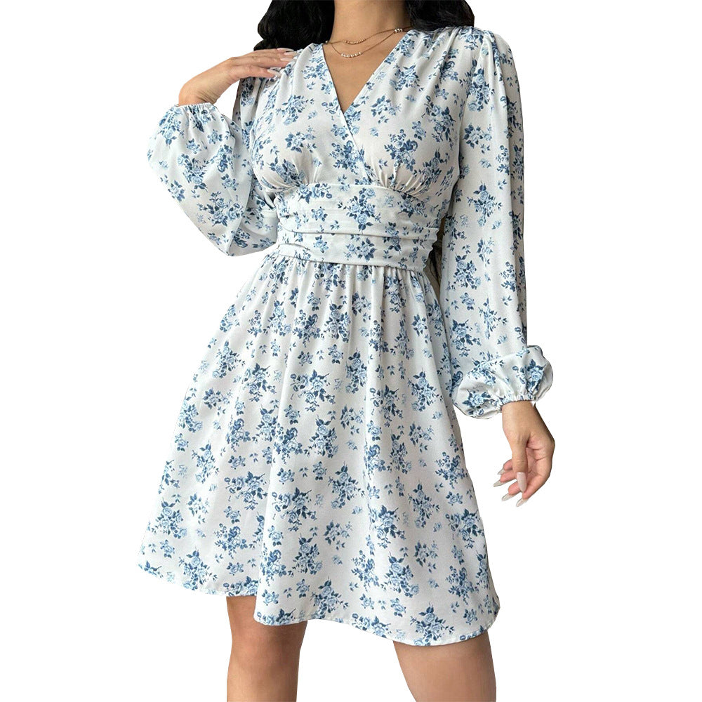 Damen Wickelkleid Langärmlig Floral Elegant