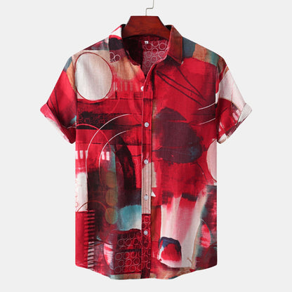 Herren Kurzarmhemd Modernes Abstract Design Schwarz
