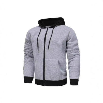 Herren Hoodie Zip mit Kontrastfarbe und Kängurutasche Sportlich