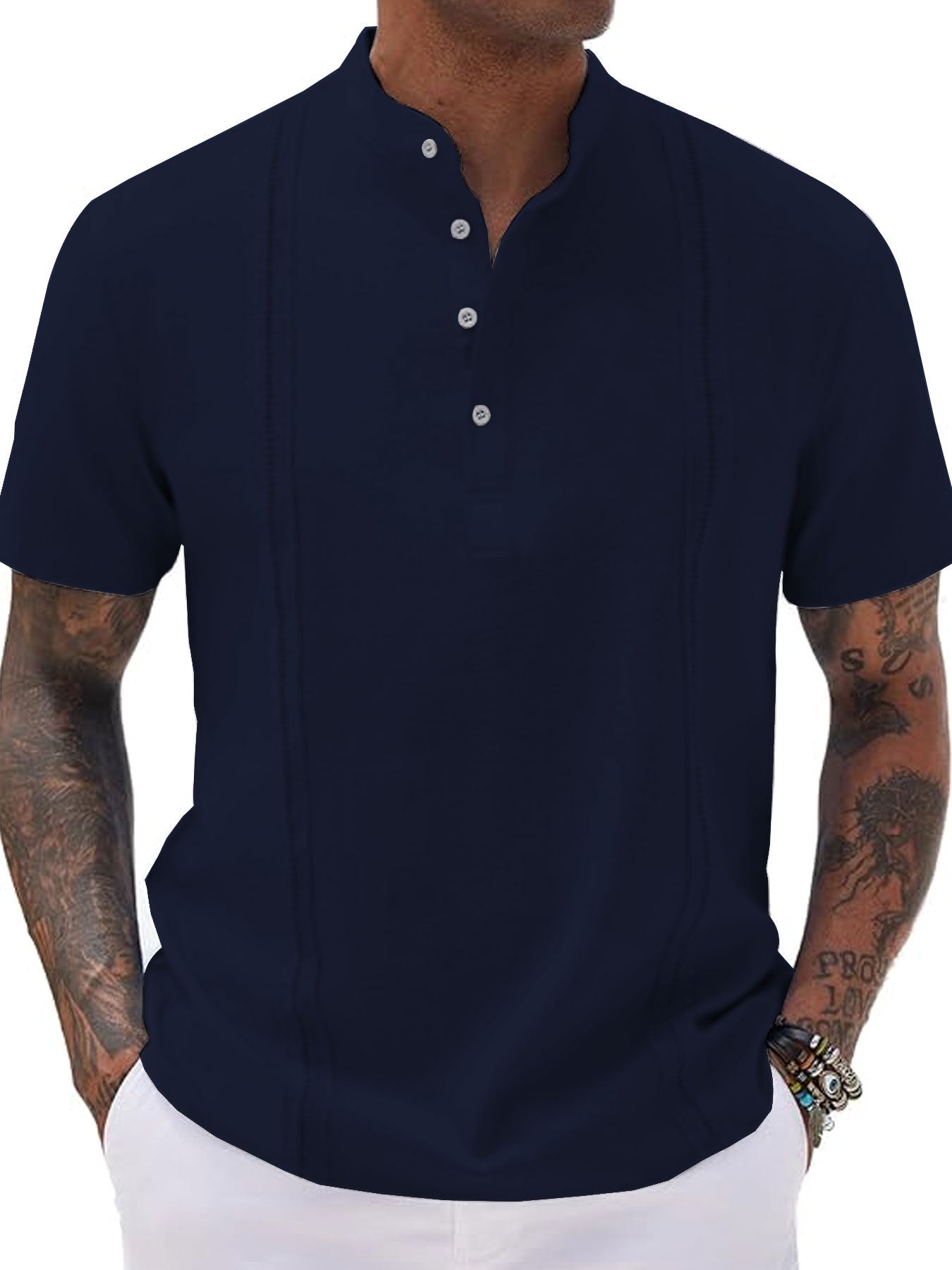 Herren Kurzarm-Shirt Baumwolle Modern Knöpfe