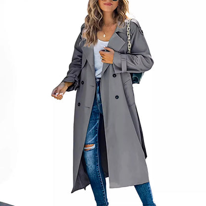 Damen Trenchcoat Elegant mit Gürtel und Knöpfen Modern
