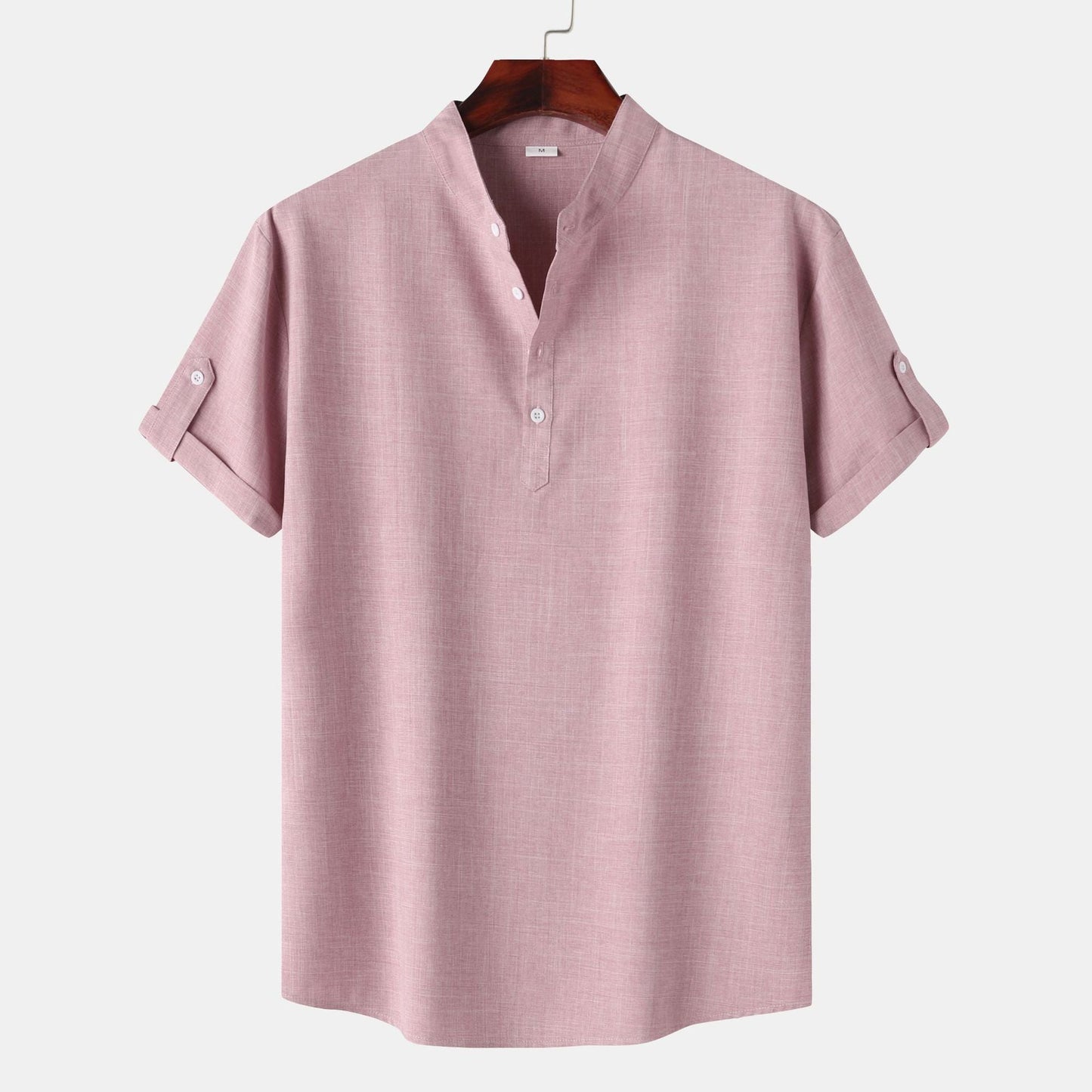 Herren Hemd Kurzarm Henley Ausschnitt Modern Lässig