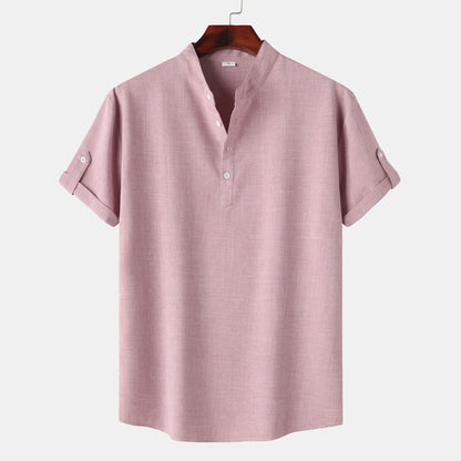 Herren Hemd Kurzarm Henley Ausschnitt Modern Lässig