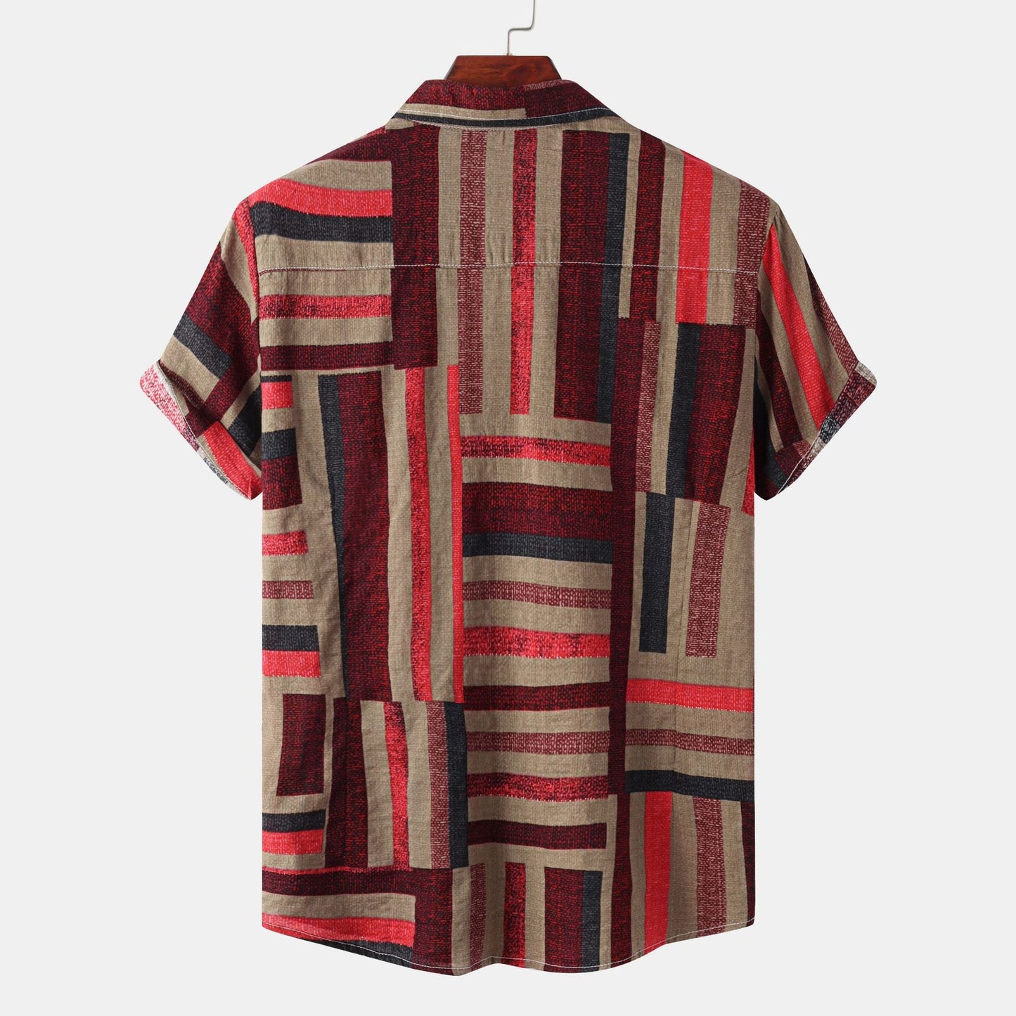 Herren Kurzarmhemd mit Patchwork-Muster Locker Sitz