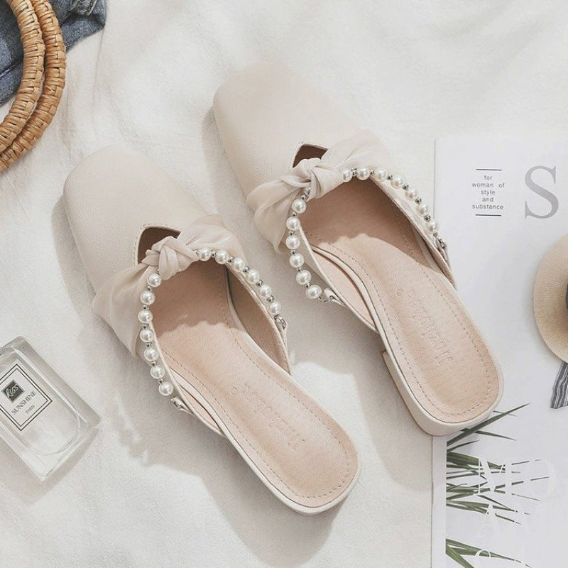 Damen Mules Elegantes Design Perlen Verzierung Komfort - BerlinGlamour