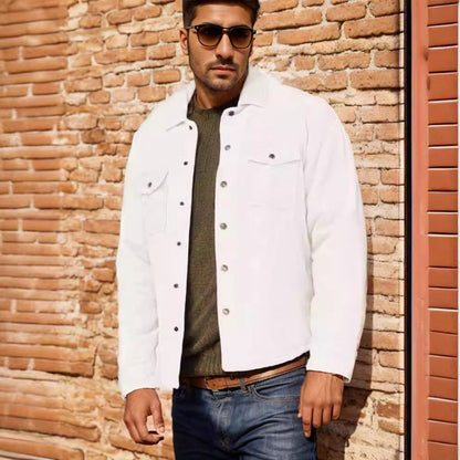 Herren Cordjacke Knopfdetails Modern Lederoptik