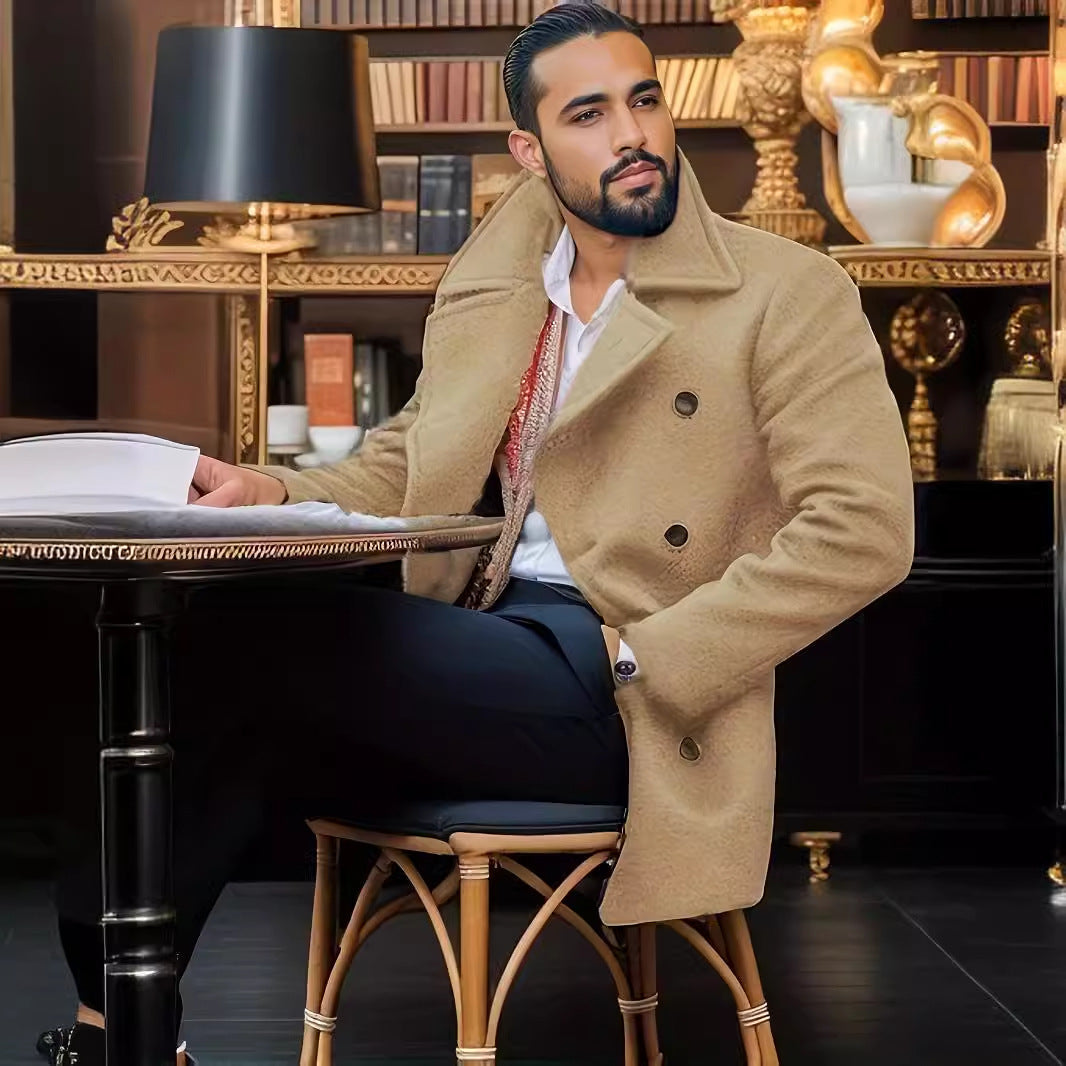 Herren Wintermantel Doppelreiher Eleganter Langmantel