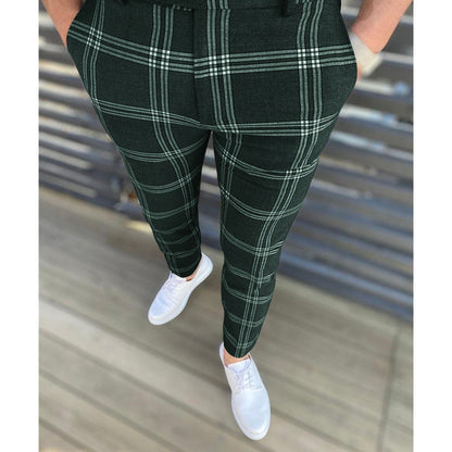 Herren Karottenhose Strukturiertes Karo Muster Elegante Hose