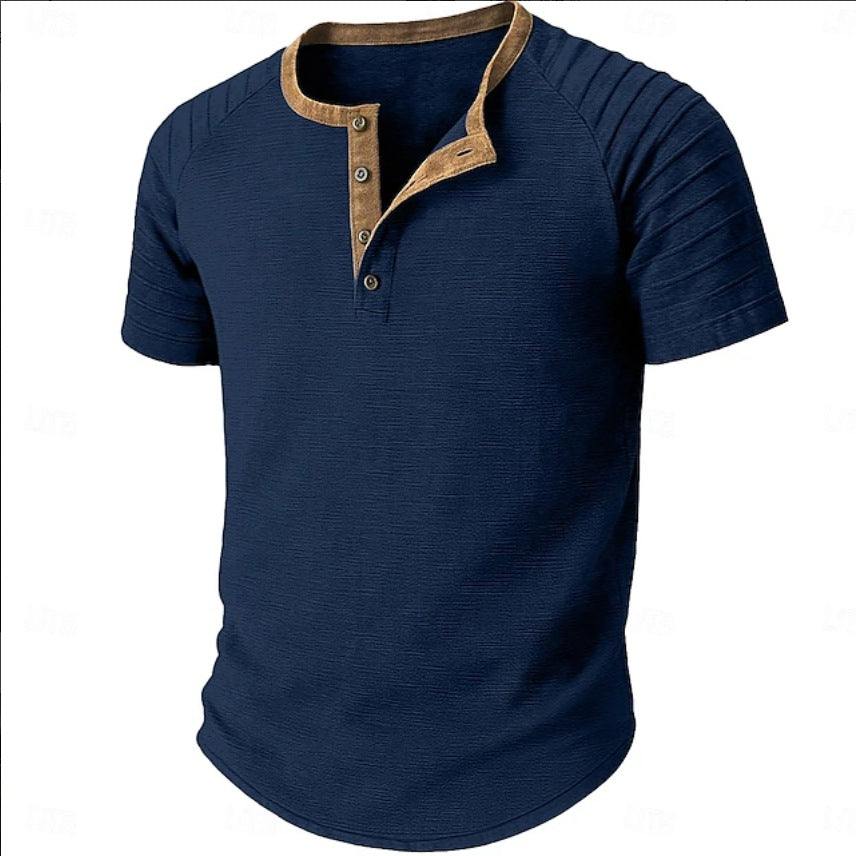 Herren Kurzarm-Shirt Struktur-Stoff Kontrast-Kragen Modern - BerlinGlamour