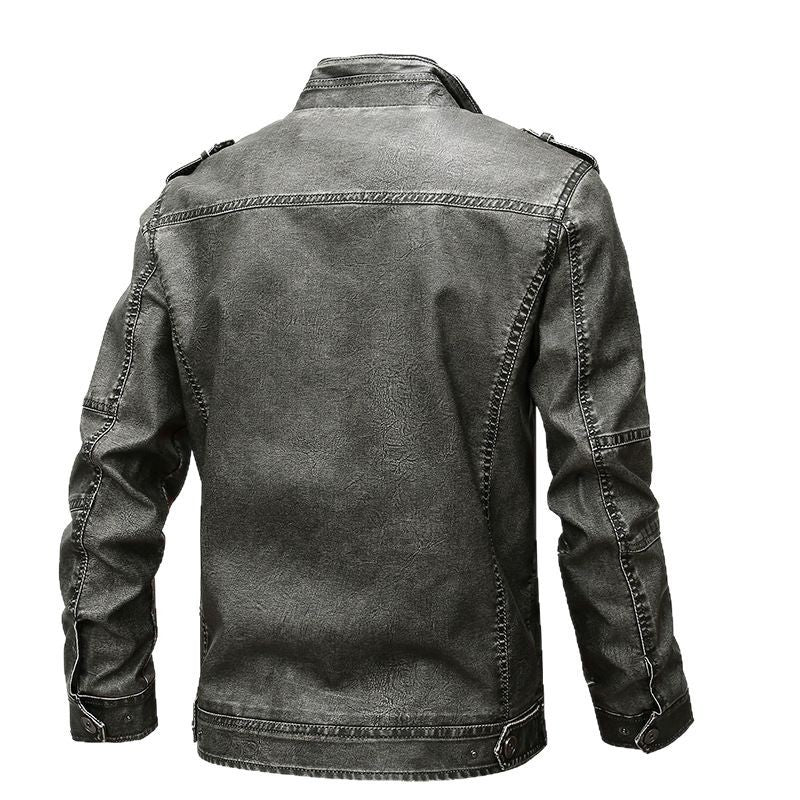 Herren Lederjacke Robust Militär Stil Schwarz