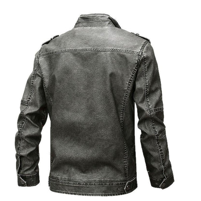 Herren Lederjacke Robust Militär Stil Schwarz