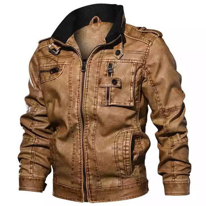 Herren Lederjacke Robust Militär Stil Schwarz