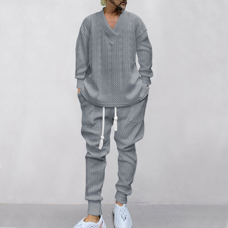 Herren Strickanzug Relaxed Fit Elastisch V-Ausschnitt