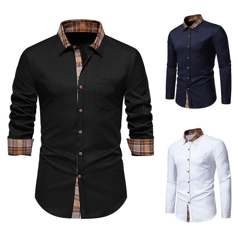 Herren Langarmhemd Modern Karomanschette Hochwertig Baumwolle - BerlinGlamour