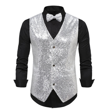 Herren Weste Pailletten Fliege Elegant Party