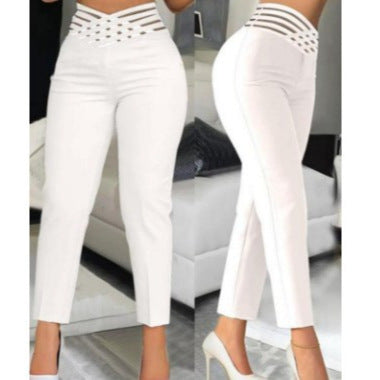 Damen Hose High Waist Stretch Modern Mit Gitterbund - BerlinGlamour