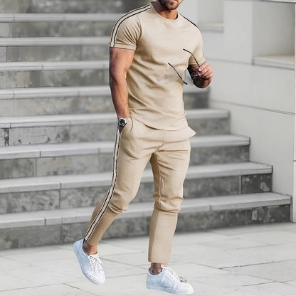 Herren Sportanzug Jogginghose Set mit Seitennähten modern