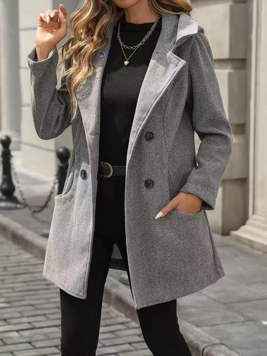 Damen Mantel Bequem Elegant mit Taschen Winter