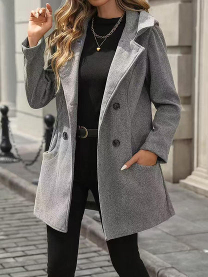 Damen Mantel Bequem Elegant mit Taschen Winter