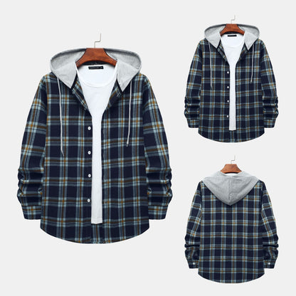 Damen Hoodie Kapuzenhemd Kariert Baumwolle Moderne