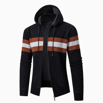 Herren Strickjacke Lässig Mit Kapuze Kontraststreifen Modern