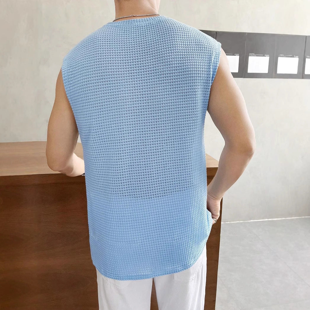 Herren T-Shirt Ärmellos Struktur Optik Modern