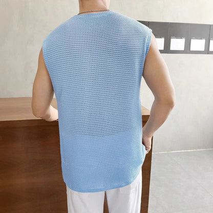 Herren T-Shirt Ärmellos Struktur Optik Modern
