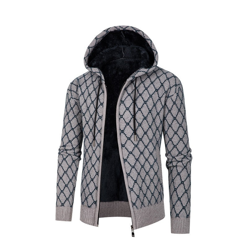 Herren Kapuzenjacke Modern Rautenmuster Kuschelig Warm