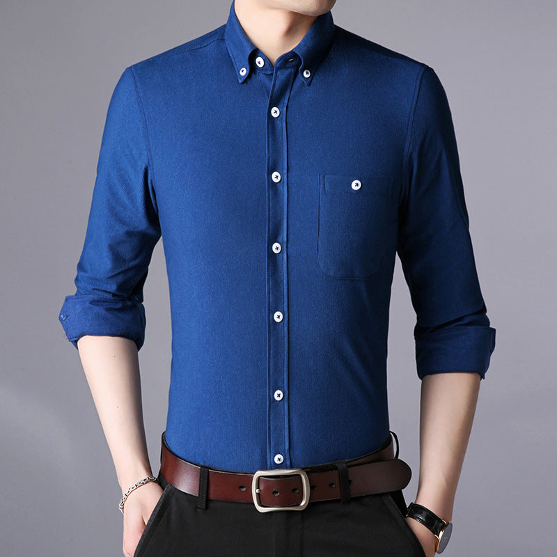 Herren Langarmhemd Klassisch Slim Fit Button Down Kragen