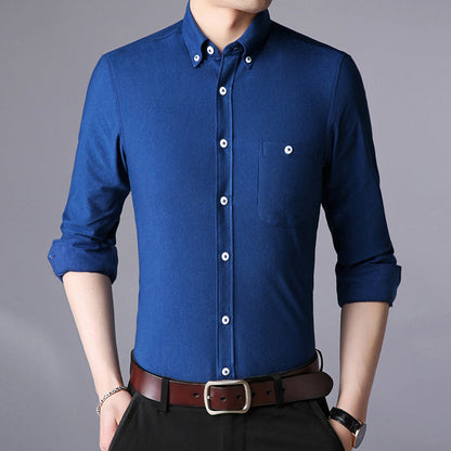 Herren Langarmhemd Klassisch Slim Fit Button Down Kragen