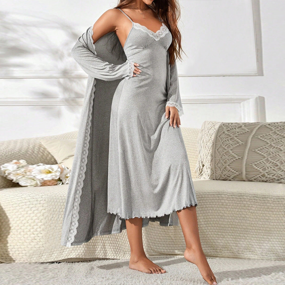 Damen Nachthemd Spitze Elegant Lang