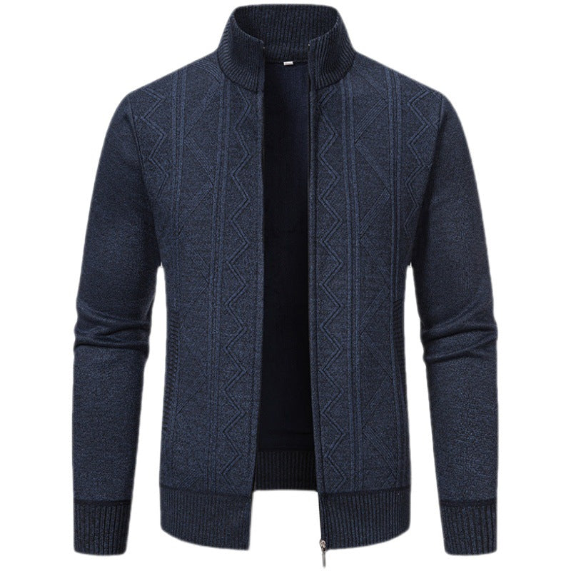 Herren Strickjacke Hochkragen Zipper Warm