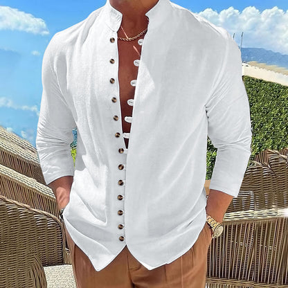 Herren Langarm-Hemd Stehkragen Modern mit Knöpfen Elegant - BerlinGlamour