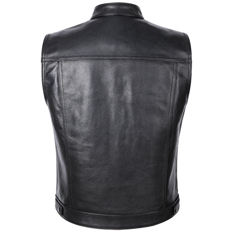Herren Lederjacke Motorrad Weste Modern mit Taschen Schwarz