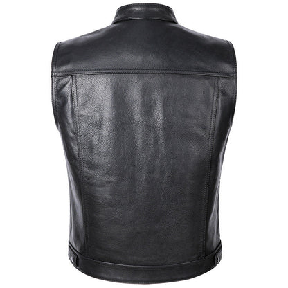 Herren Lederjacke Motorrad Weste Modern mit Taschen Schwarz