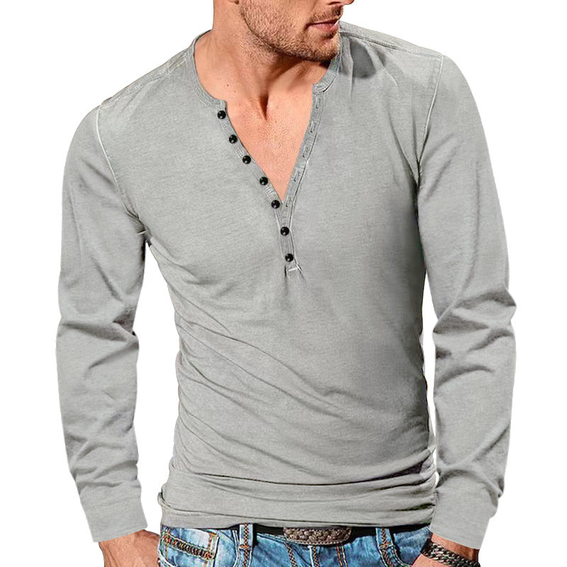Herren Langarmshirt Modern mit Knopfleiste und Struktur
