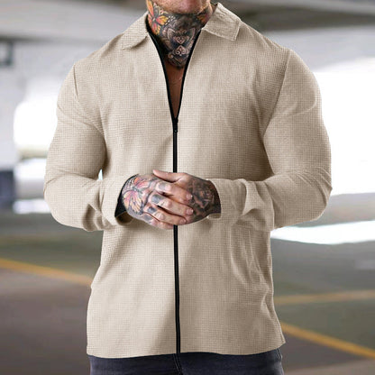 Herren Langarmshirt Reißverschluss Struktur Optik Modern