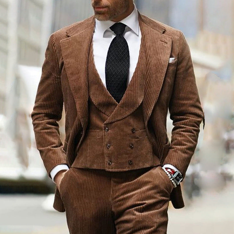 Herren Cordanzug Elegant mit Weste und Revers Modern