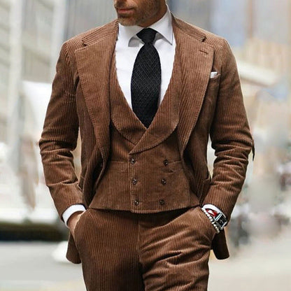 Herren Cordanzug Elegant mit Weste und Revers Modern