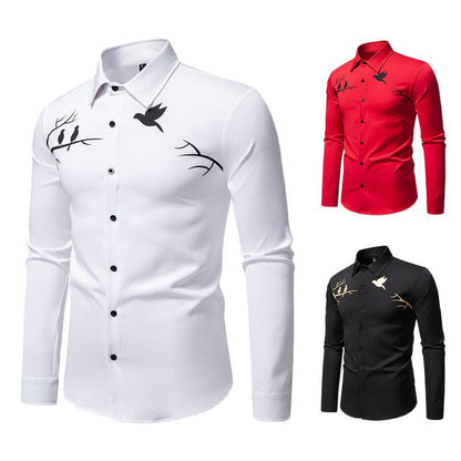 Herren Langarmhemd Vogel Motiv Berlin Style