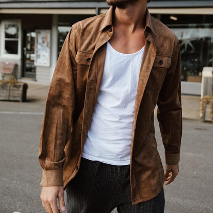 Herren Lederlook Hemd Braun Modern