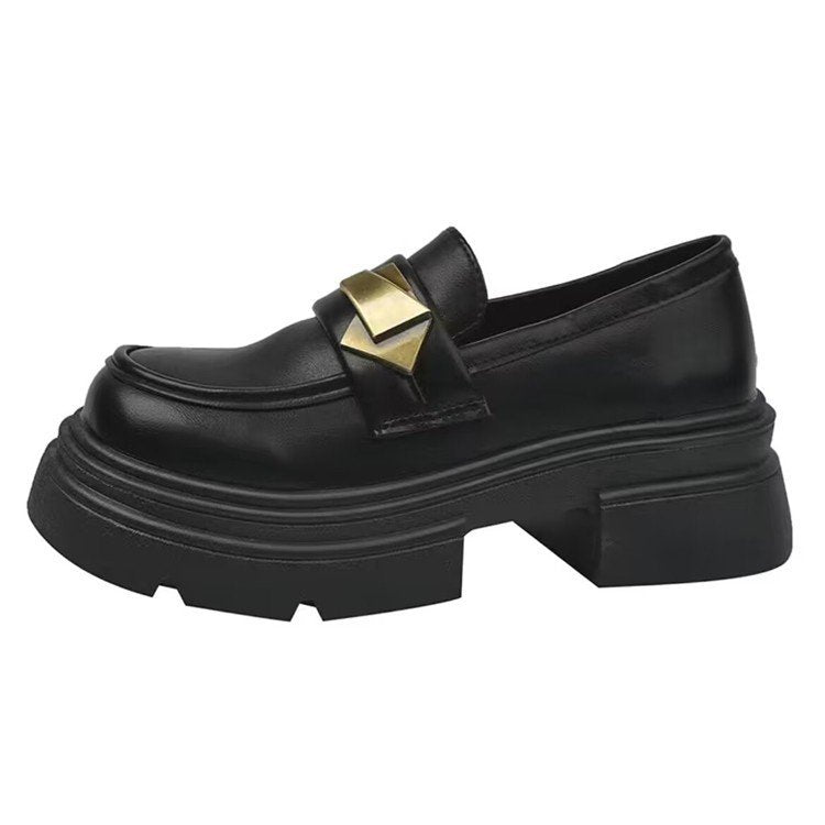 Damen Loafer Schuhe Plateau Robust Schwarz