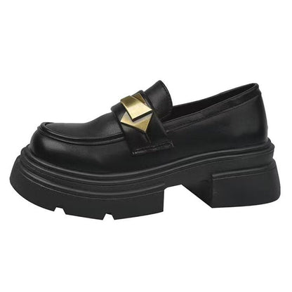 Damen Loafer Schuhe Plateau Robust Schwarz