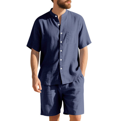 Herren Kurzarm-Hemd und Shorts Set Leicht Sommer