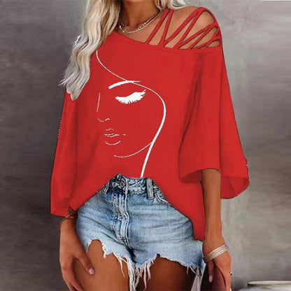 Damen Oberteil Asymmetrisch Grafik Design Trendy